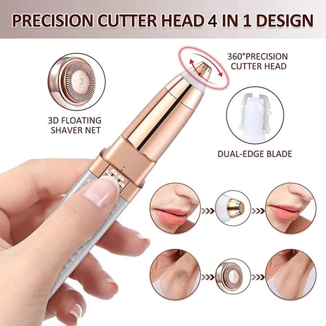 FiTspi 4-in-1 Facial Shaver for Women, Epilator & Trimmer, Rechargeable & Waterproof