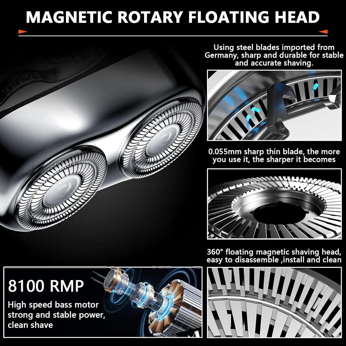 Portable Rotary Shaver, Mini Electric Razor for Men, Waterproof Cordless Design